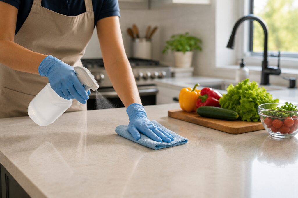 Disinfectant remaining wet on a surface during contact time